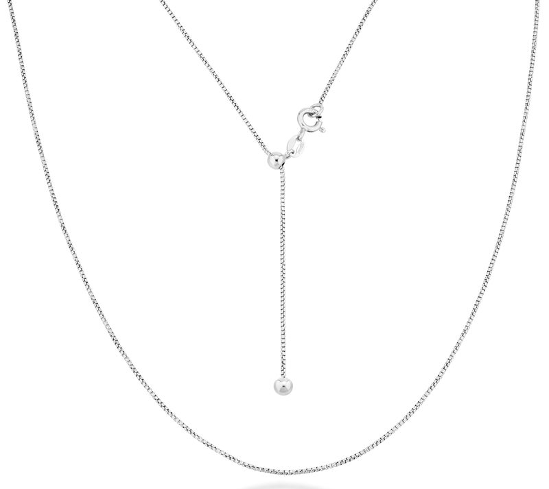 Miabella 925 Sterling Silver or 18K Gold Plated Italian 1mm Adjustable Solid Thin Bolo Box Chain Necklace for Women / 14-24 Inch Slider/Made in Italy (sterling silver) - Image 1